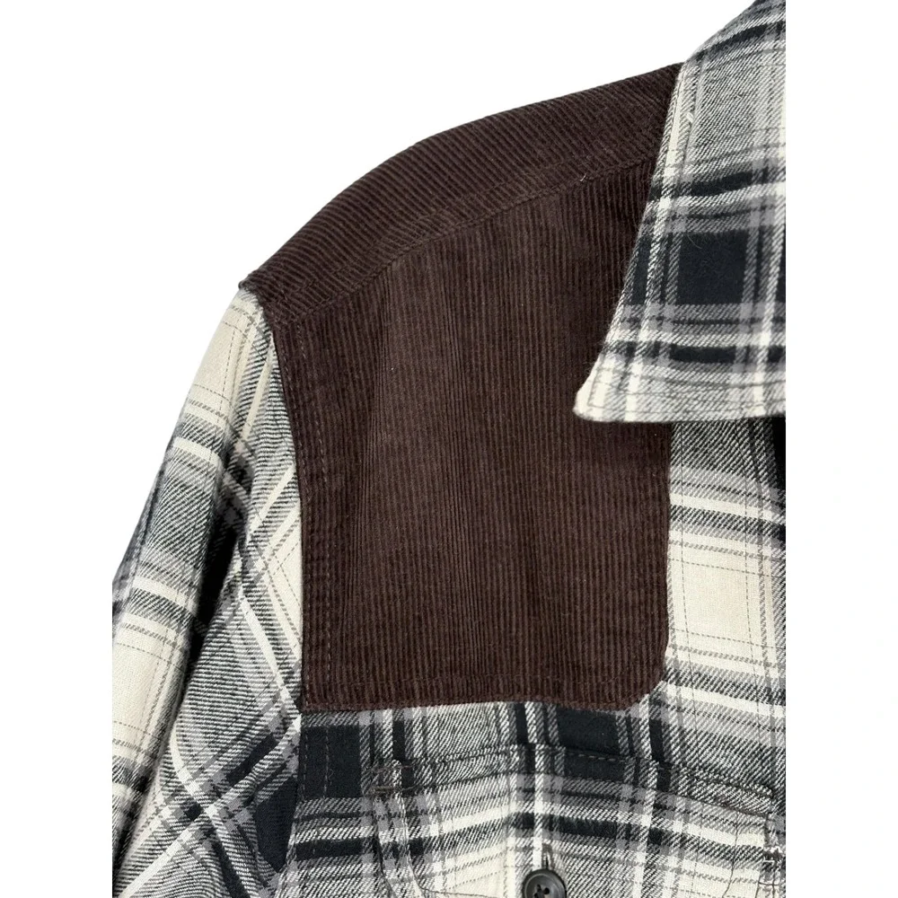 Field & Stream Flannel Shirt Jacket Black White Plaid Sherpa Lined Small